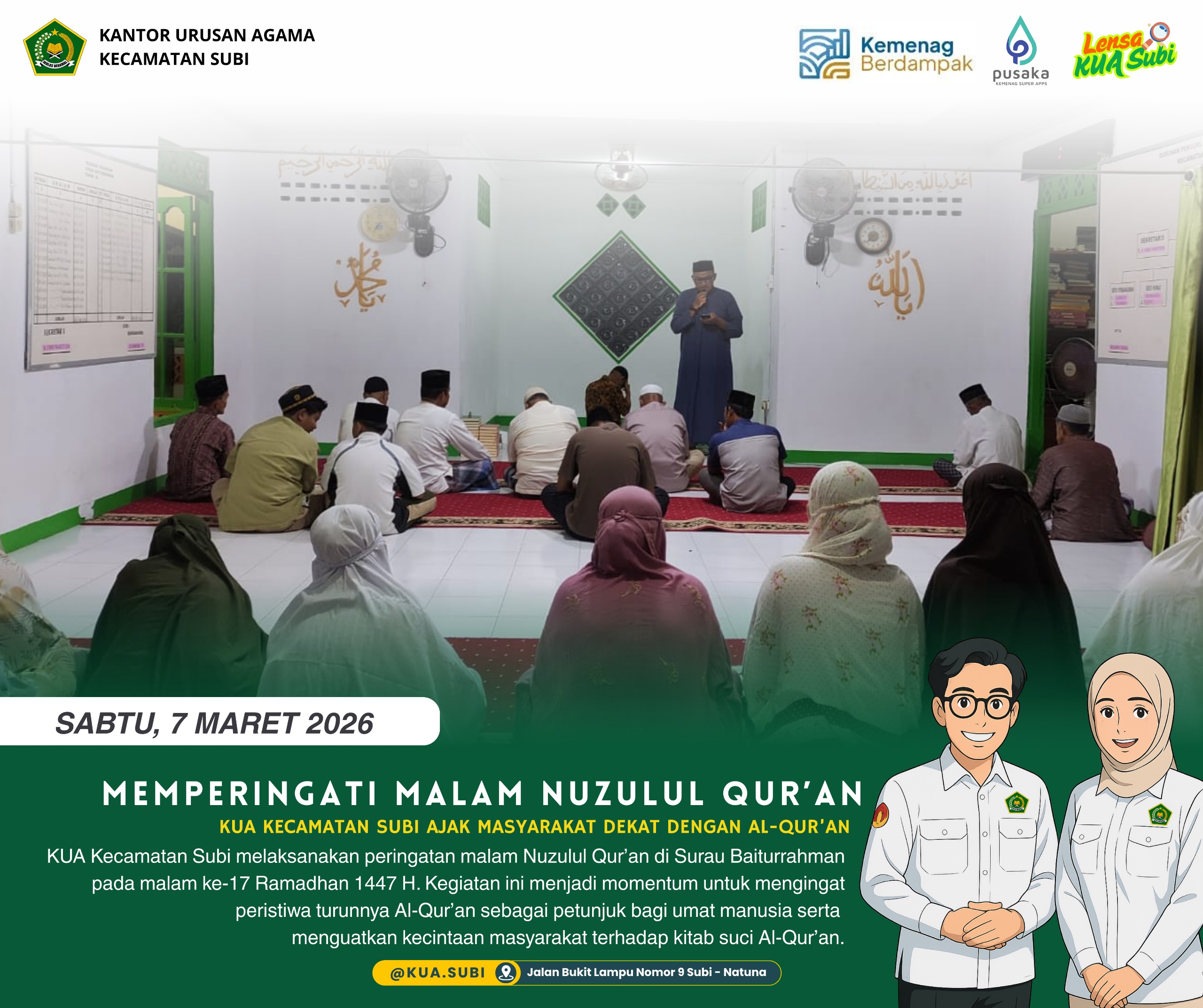Malam Nuzulul Qur’an di Surau Baiturrahman, KUA Subi Ajak Jamaah Hidupkan Al-Qur’an